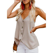Button Down V Neck Strappy Tank Tops