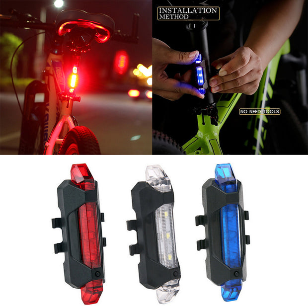 USB Rechargeable LED Mountain Bike Safety Warning Tail Light Red